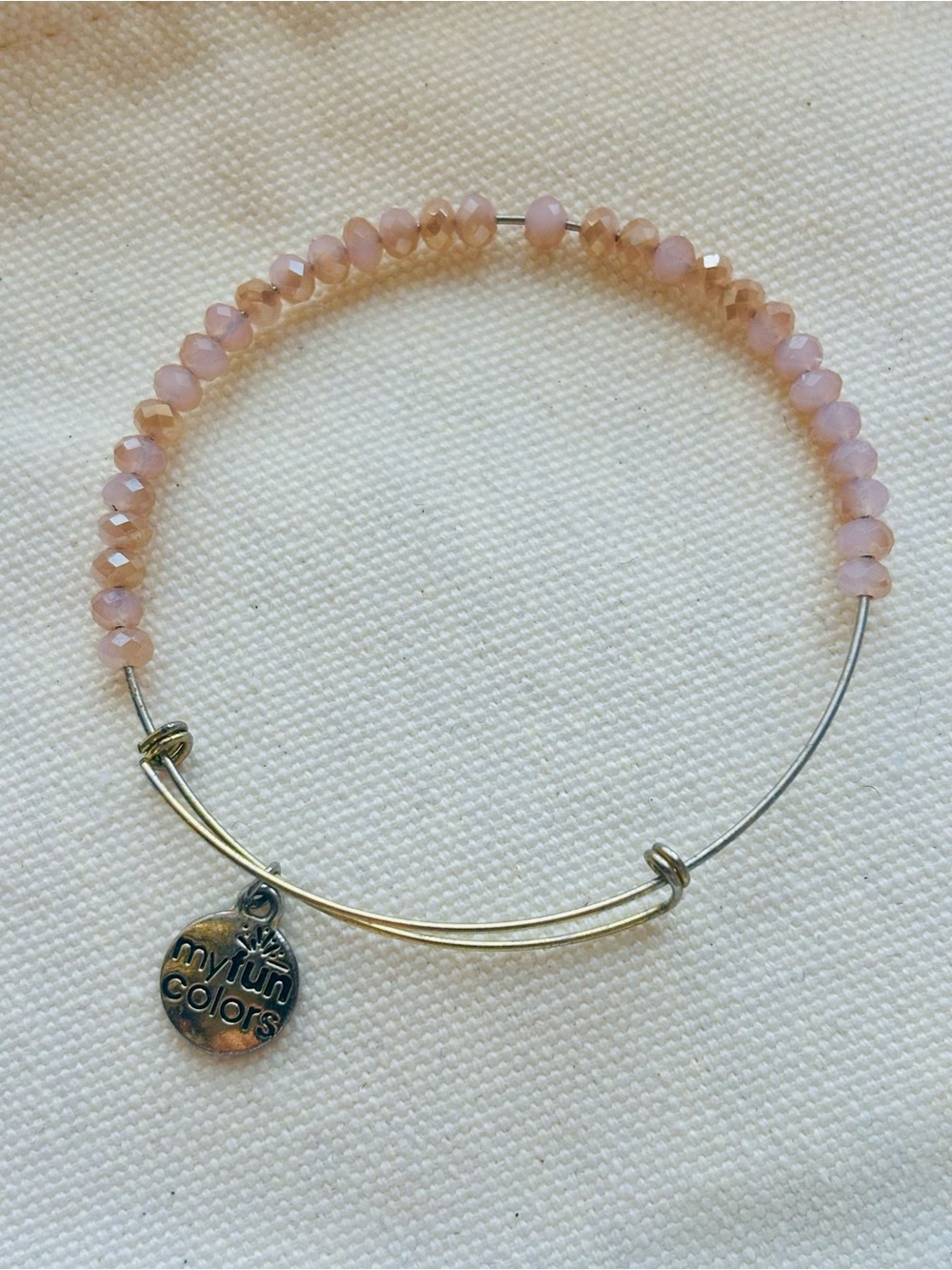 My Fun Colors Pink Beaded Faceted Crystal Adjustable Wire Bangle Bracelet